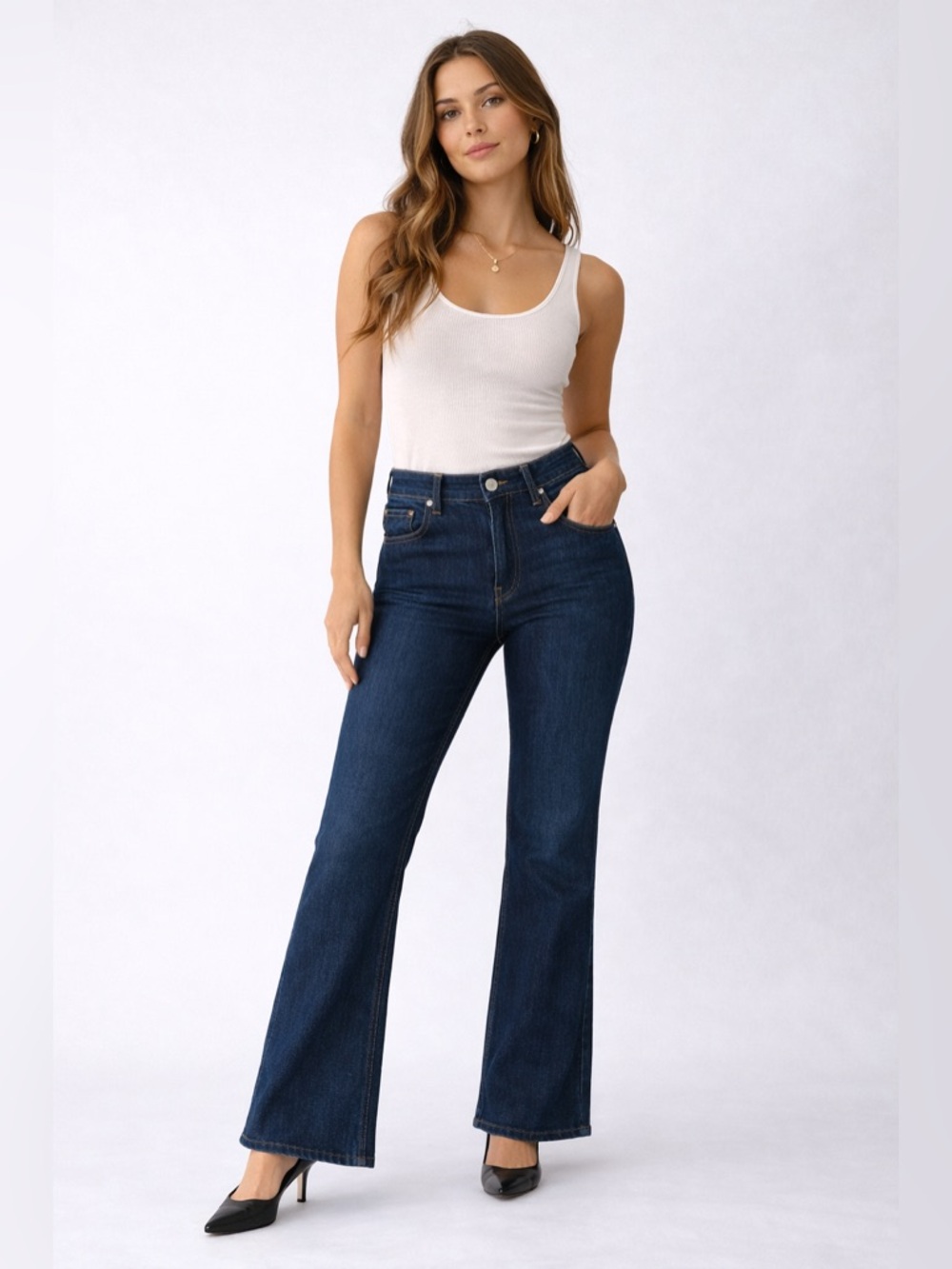 Classic High-Rise Dark Blue Bootcut Jeans - Women